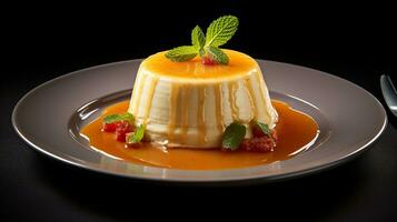 photo de noix de coco Flan comme une plat dans une haut de gamme restaurant. génératif ai