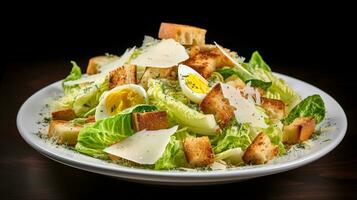 photo de classique César salade comme une plat dans une haut de gamme restaurant. génératif ai