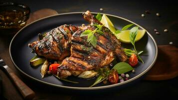 photo de grillé secousse poulet comme une plat dans une haut de gamme restaurant. génératif ai