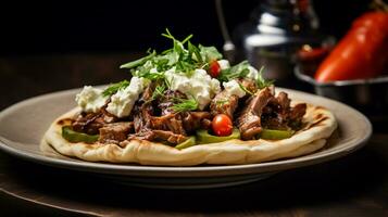 photo de grec gyro comme une plat dans une haut de gamme restaurant. génératif ai