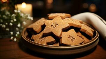 photo de pain d'épice biscuits comme une plat dans une haut de gamme restaurant. génératif ai