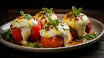 photo de farci à la mozzarella poivrons comme une plat dans une haut de gamme restaurant. génératif ai