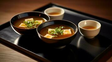 photo de miso soupe comme une plat dans une haut de gamme restaurant. génératif ai