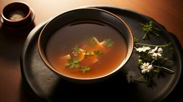 photo de miso soupe comme une plat dans une haut de gamme restaurant. génératif ai