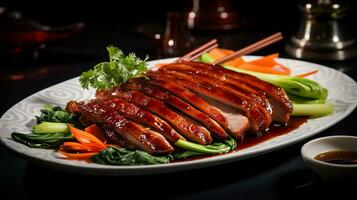 photo de Pékin canard comme une plat dans une haut de gamme restaurant. génératif ai