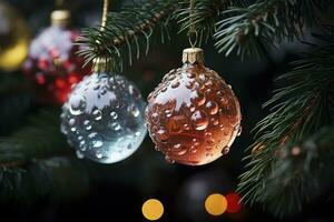 Noël arbre décoré avec ornements, établi avec génératif ai photo