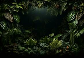 magnifique jungle Contexte avec frontière fabriqué de tropical feuilles toile de fond avec copie espace photo