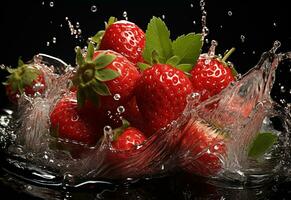 ai génératif photo de des fraises dans l'eau éclaboussure