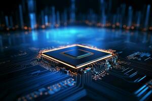 abstrait l'intégration circuit planche mélanges avec puce processeur, création une La technologie concentré Contexte ai généré photo