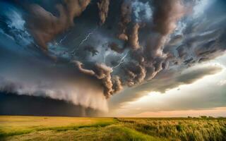 épique prairie pouvoir, une captivant visuel conte de le intensité déchaîné par une orage sur le vaste ouvert plaines. ai généré photo