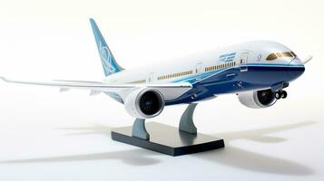 affichage une 3d miniature Boeing 787 dreamliner. génératif ai photo