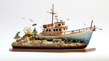 affichage une 3d miniature bateau. génératif ai photo