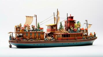 affichage une 3d miniature barge. génératif ai photo