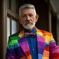 personnes âgées homme avec lgbt badge photo