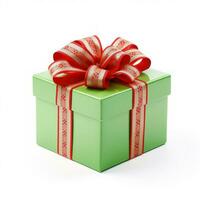 vert cadeau boîte avec rouge ruban, génératif ai photo