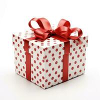 blanc cadeau boîte avec rouge ruban arc, génératif ai photo