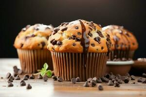 une délicieux mélange de Chocolat et muffin le bien-aimée Chocolat puce muffin ai généré photo