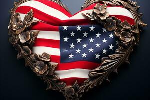 symbolique cœur ouvré de Etats-Unis drapeau paie hommage à le chéri indépendance journée ai généré photo