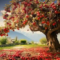 beaucoup de rouge Pomme des arbres jardin Cachemire fantaisie magnifique Contexte photo