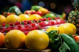 marchés prime détaillé coup Caractéristiques Frais fruit tranches présenté dans la boqueria, Barcelone ai généré photo