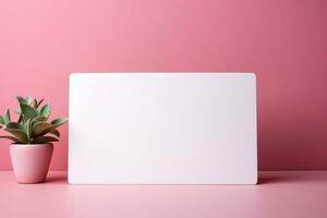 minimaliste la grâce Vide blanc carte sur pastel rose, en attente votre sincère mots. ai généré photo