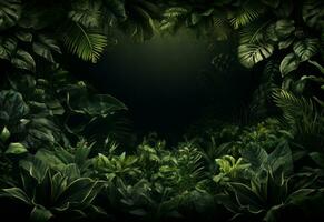 ai génératif magnifique jungle Contexte avec frontière fabriqué de tropical feuilles toile de fond avec copie espace photo