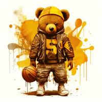 rue ambiance Douane typographie avec une mignonne cool nounours ours en jouant basketball graphique illustration photo