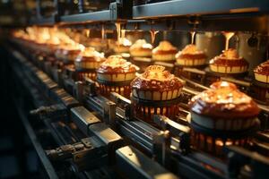 usine fredonne comme Gâteaux le progrès sur le convoyeur ligne ai généré photo