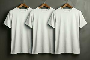minimaliste élégance gris toile de fond accentue blanc t chemises, prêt pour personnalisation ai généré photo