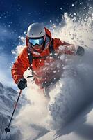 homme ski vers le bas neigeux Montagne photo