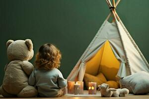 chéri des moments à Accueil bébé et nounours ours, vu de derrière ai généré photo