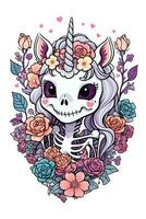 catrina Licorne crâne sur blanc isolé Contexte graphique sur el dia de los muertos Mexique photo