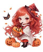 kawaii fille avec citrouille coloré Halloween graphique photo