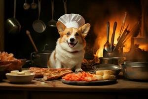 fougueux corgi chien chef. produire ai photo