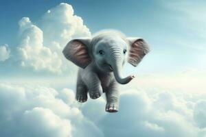 bébé l'éléphant dans des nuages. produire ai photo