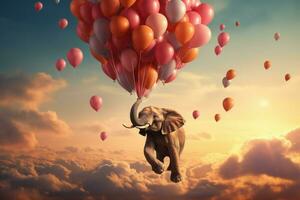 capricieux l'éléphant en volant des ballons. produire ai photo