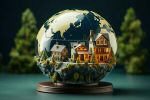 globe surmonté modèle loger, représentant une monde de réel biens possibilités ai généré photo
