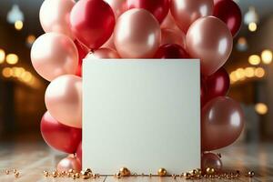 blanc dessus de la table au dessus flou des ballons ai généré photo