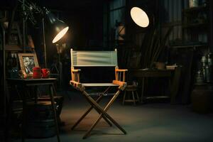 dans le studio, le réalisateur chaise attend ses du créateur Créatif direction. ai généré photo