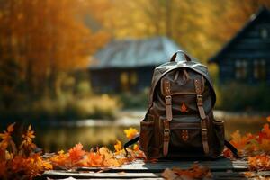 génératif ai crée l'automne la nature toile de fond pour sac à dos et accessoires vitrine ai généré photo