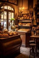 boulangerie Pâtisserie magasin chaud atmosphère dans le Matin généré ai photo