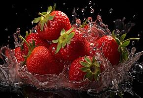 ai génératif photo de des fraises dans l'eau éclaboussure