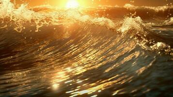 mer vagues s'écraser avec le pétillant réflexion de le Soleil ai généré photo
