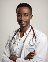 ai génératif, sourire Masculin médecin portrait. soins de santé médical et médicament concept. photo