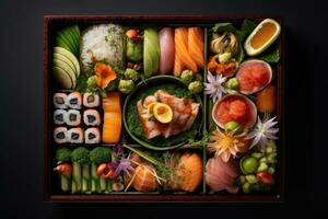 hyper réaliste qualité de bento boîte ai généré photo