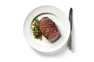 Stock photo de wagyu du boeuf steak rôti dans assiette avec couteau et fourchette nourriture la photographie génératif ai
