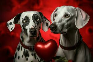 l'amour s'épanouit comme dalmatien chiens exposition leur réconfortant camaraderie ai généré photo