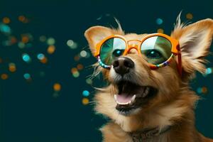 mignonne des lunettes orner chiens affronter, valoriser ses joyeux sourire ai généré photo
