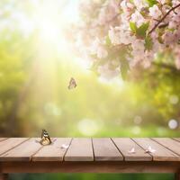 une en bois table surmonté avec beaucoup de blanc fleurs, génératif ai photo