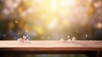 une en bois table surmonté avec beaucoup de blanc fleurs, génératif ai photo